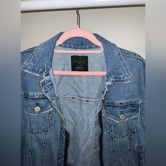 ZARA Denim Jacket With Faux Fur Cheetah Print Collar - Picture 6 of 6